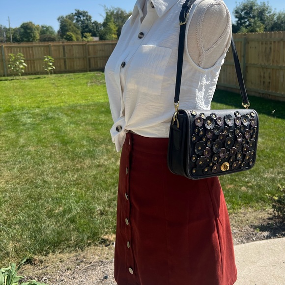 AUTH Vintage 1990-1993 Black Coach Pocket Purse 9755 Tea Rose Upcycle - Picture 10 of 12